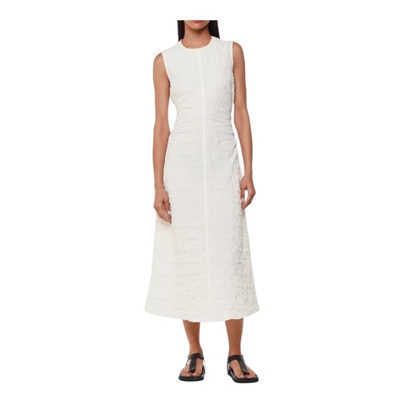 Whistles Women's Dress Lori Textured Midi Size 8 Ivory NWT Turkish Cotton - Picture 1 of 11